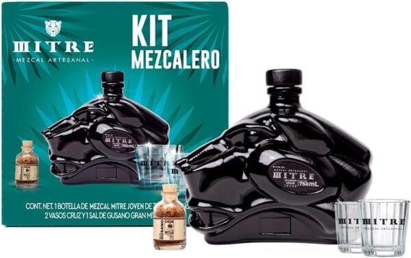 KIT MEZCALERO MITRE ARTESANAL JOVEN 100% MAGUEY ESPADIN 750ML OAXACA