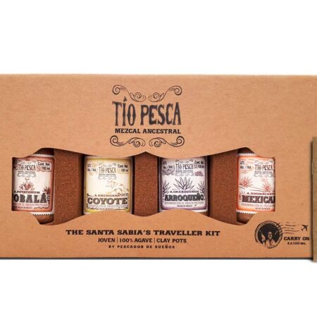 Mezcal Ancestral Kit de Viaje TIO PESCA 100 ml 47° | 4 Botellas de Mezcal Endémico de Oaxaca, Guía de Degustación