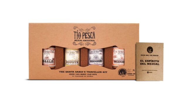 Mezcal Ancestral Kit de Viaje TIO PESCA 100 ml 47° | 4 Botellas de Mezcal Endémico de Oaxaca, Guía de Degustación